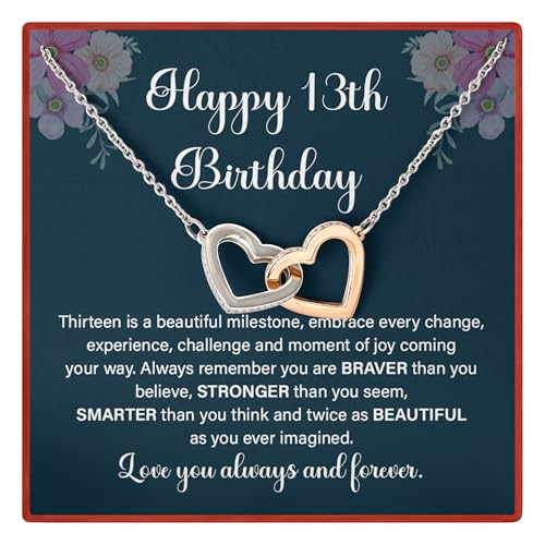 Happy 13th Birthday Interlocking Hearts Necklace, Jewelry Gift For 13 Year Ol...