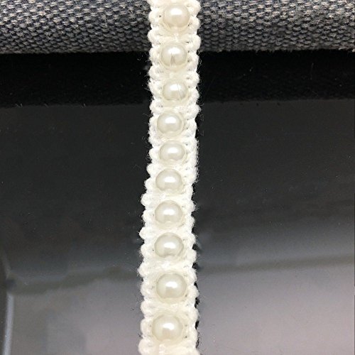 FQTANJU 5 Yards Faux Pearls Lace Ribbon Applique Pearl Fringe for Wedding Party Decoration, Home Deco, Lamp Shade, Costume, Lvory. by FQTANJU - Image 3