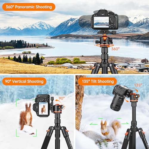 Victiv 200cm Trepied Appareil Photo, Trépied de Voyage Portable & Stable, Trépieds Caméra Aluminium avec 360° Rotule Ball & Monopode Amovible pour Canon Nikon Sony DSLR, Tripod pour iPhone Smartphone – Image 5