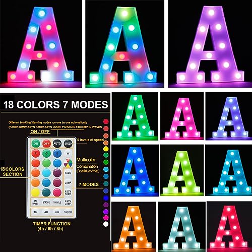 Image of LED Marquee Letter Lights, 18 Colors Changing Light Up Letters with Remote, RGB Alphabet Letters Sign for Girls Boys Gift Birthday Party Night Light Bedroom Wedding Christmas Decor-Colorful C