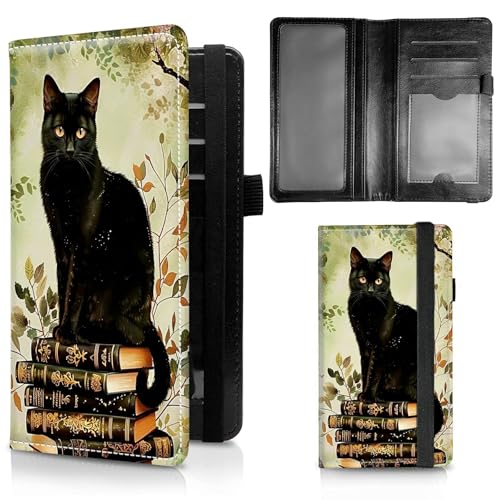 Dikoer Check Book Cover for Personal Checkbook, Leather Business Checkbooks Plastic Insert Flap Card Holder Pen Hoop Holder with RFID Blocking Slim Wallet for Duplicate Checks Women Men, Book Cat