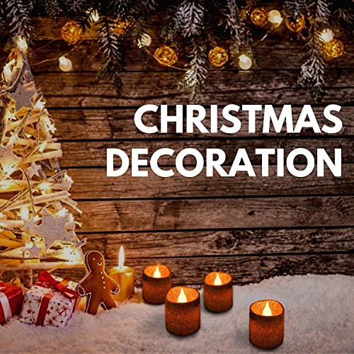 Wyzworks Set Of 6 Gold Glitter Votive Tea Light, Flameless Holiday Christmas Xmas Tree, Valentine Led Faux Wax Candle #TOP7