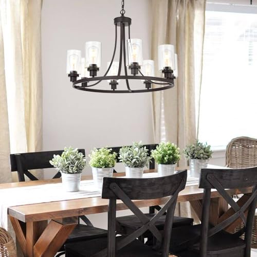 MELUCEE 8 Lights Large Farmhouse Wagon Wheel Chandelier Oil Rubbed Bronze by MELUCEE - Used condition - Image 8