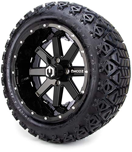 GOLF CART KING 14in MODZ Assault Black Ball Mill Golf Cart Wheels and All Terrain Tires Combo Set of 4
