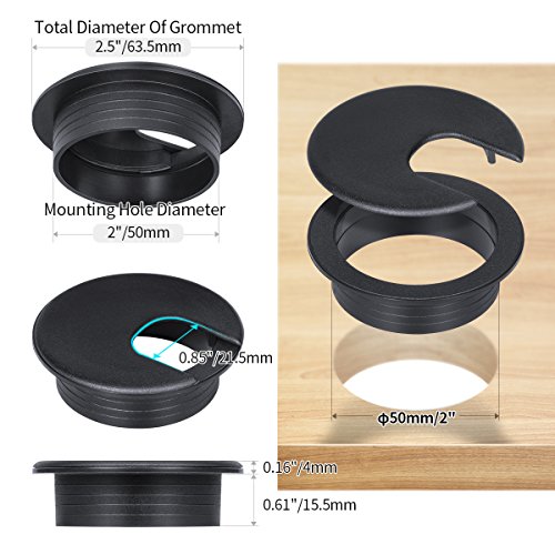 Desk Grommet 2 Inch, Plastic Desk Cord Cable Hole Cover Grommet - 10 Packs, Black #TOP1