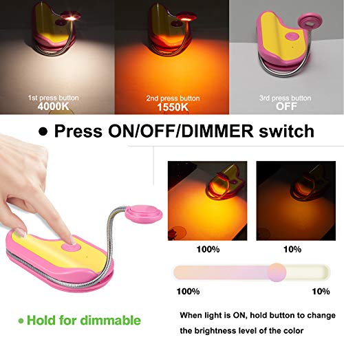 Bigmonat Rechargeable Reading Light In Bed For Kids,Small Amber Reading Book Light,Portable Led Reading Lamp Bookmark Light With 360° Rotary Light Neck,Wireless Reading Light For Books In Bed (Pink) #TOP3