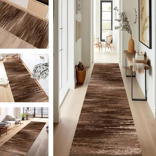 YFWOKSL Tapis de couloir, tapis de couloir pour couloir, cuisine, tapis de couloir antidérapant lavable, tapis d'entrée, salon, chambre à coucher, buanderie, escalier R - Marron - 100 x 300 cm