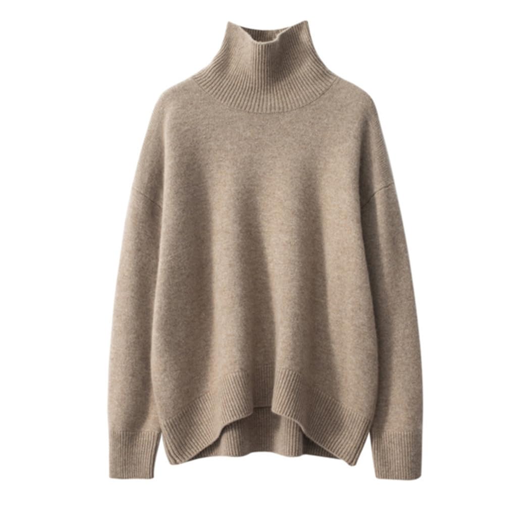 Damski golf oversize sweter solidny kaszmirowy pogrubiony dzianinowy sweter top