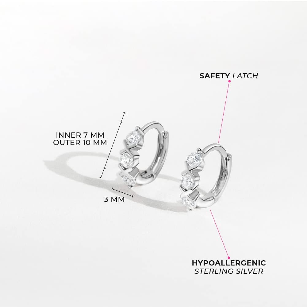 925 Sterling Silver 10mm Clear Cubic Zirconia XO Small Hoop Huggie Earrings For Infants & Toddlers- Beautiful & Trendy Jewelry Collection For Young Girls and Teens- Safe For Kids With Sensitive Ears - Image 4