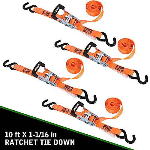 Xstrap Ratchet Straps - 4Pk - 3000 Lb Break Strength Ratchet Tie Down Straps + Soft Loop Tie-Down Straps 8Pk 3600Lb Orange #TOP1