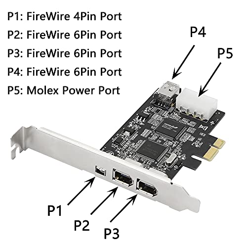 Cerrxian Pcie Firewire Card, Pci-E X1 To Ieee 1394 3X 6Pin & 1X 4Pin With Low Profile Bracket For Video,Photo #TOP1