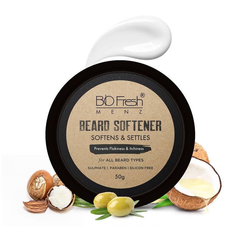 BIOFRESH Beard Hair Softener for Men - 50g Beard Butter for Men Grooming with Shea Butter and Coconut Oil Beard Moisturizer for Men Beard Styling Balm for Men's