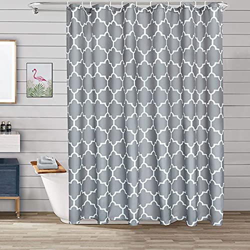 Xikaywnt Geometric Shower Curtain For Bathroom - Fabric Textured Moroccan Waterproof Bathroom Curtain With 12 Hooks, 70 X 72 Inch Grey #TOP6