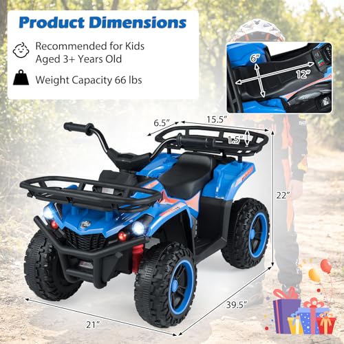 HONEY JOY 24V Kids ATV, Electric Ride On Quad, LED Headlights, Music, 5Mph Max Speed, Big Tires, Toddler 4 Wheeler, Ride On Toy Car with Front & Rear Storage, Gift for Boys Girls (Blue)