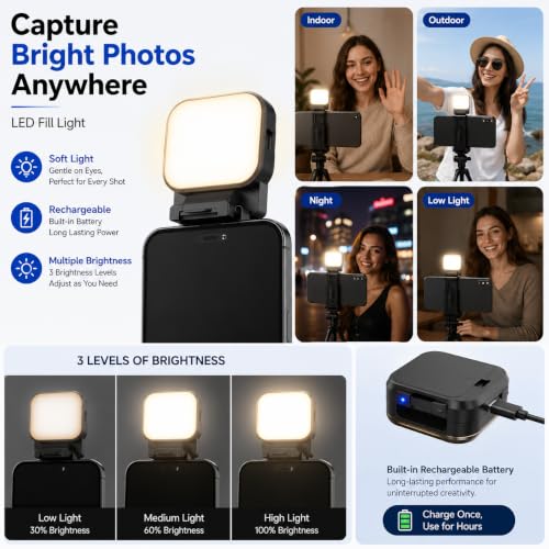 Image of Selfie Stick Tripod 5.6 Feet with LED Fill Light, Extendable Mobile Phone Stand for Video Recording, Vlogging, Live Streaming & Video Calls, 360 Rotation, Compatible with Android & iPhone