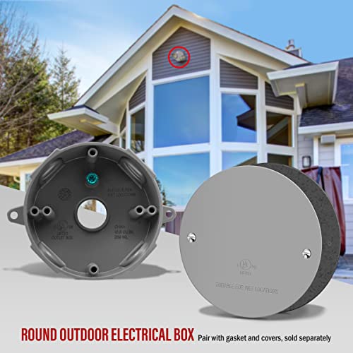 Enerlites 4” Diameter Round Weatherproof Outlet Box With Five 3/4-In Threaded Outlets, Round Outdoor Electrical Box, 5 Holes 0.75” Each, 2-Gang, 5.4” Height X 4.05” Length X 1.57” Depth, En4575 Grey #TOP6