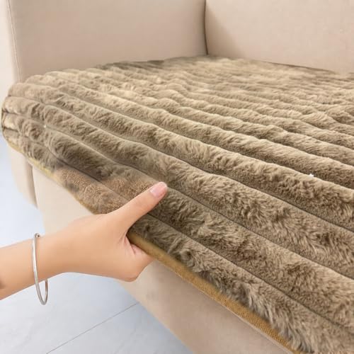 Image of Homerz Premium Rabbit Fur Sofa Cover with Anti-Skid Backing, Soft Plush Fabric Sofa Protector for Living Room Furniture (Coffee, 6 (3+2+1) Seater, Only Seat Cover)