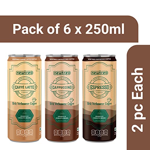 Newtreo Vietnamese Coffee | 2 x Caffè Latte, 2 x Espresso & 2 x Cappuccino Coffee Combo I Arabica & Robusta Beans | Premium Coffee Drink | Imported from Vietnam | 6 x 250ml cans - Image 2