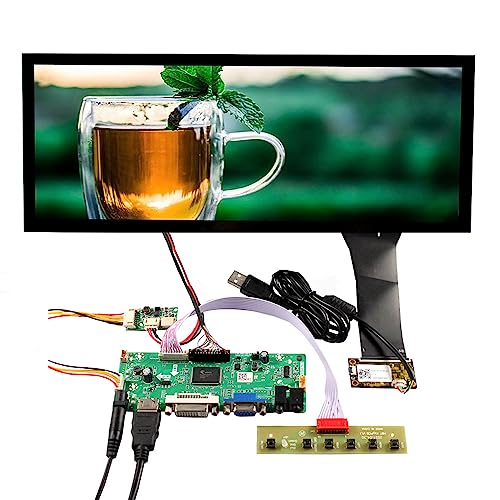 Image of 10.3 inch 1920x720 800nit IPS LCD Touch Screen & Driver | Capacitive Touch Sensor Panel Stretched Bar Display and H /D VGA DVI Audio LVDs Controller Board 50 pins