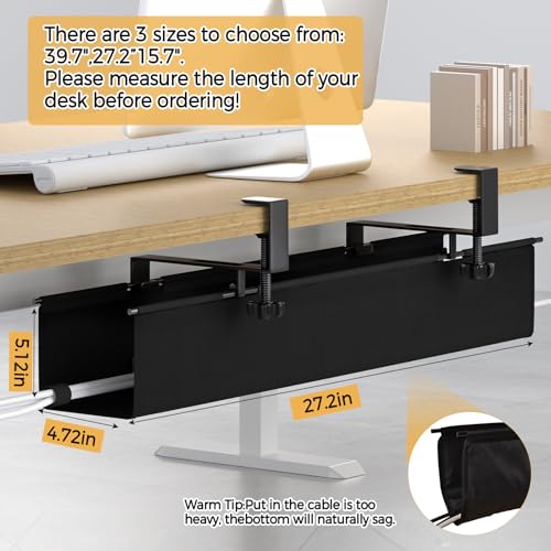 Under Desk Cable Management Tray 27.2" - No Drill Computer Wire Organizer Cable Tray, Fabric Cord Hider Clamp Mount, with 16X Cable Ties PC Cables Management Cord Holder for Office/Home (Black) - Thumbnail 6