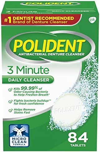 Polident 3 Minute Triple Mint Antibacterial Denture Cleanser Effervescent Tablets, 84 count(pack of 3)