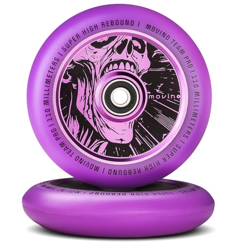 Movino Ruedas Scooter 2 Piezas 110 mm Aluminio Poliuretano Super High Rebound Resistente hasta 100 kg Full Core Skull Violeta
