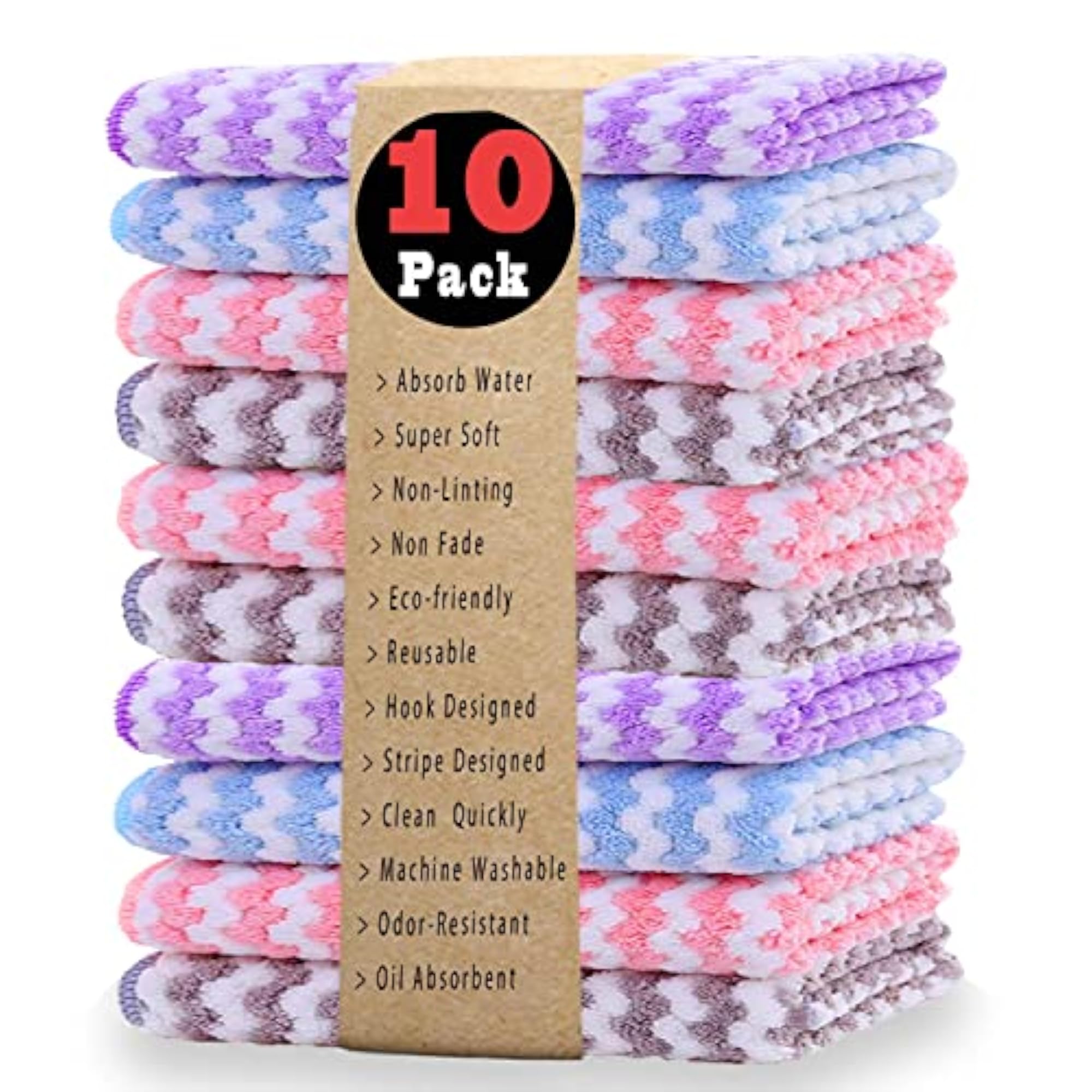 100% Microfiber Kitchen Towels Set, 10 Pack
