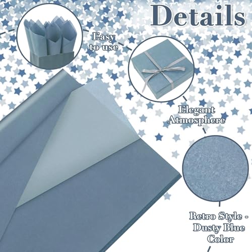 Welpurch 100 folhas de papel de seda azul empoeirado, papel de embrulho de presente azul empoeirado