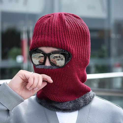 Image of Snow Proof Inside Fur Wool Unisex Monkey Beanie Cap Hat | Breathable Knit Thick Fleece Lined Foldable Use as Skull Woolen Winter Caps Hat Men & Women | Motorcycle Balaclava | Freesize