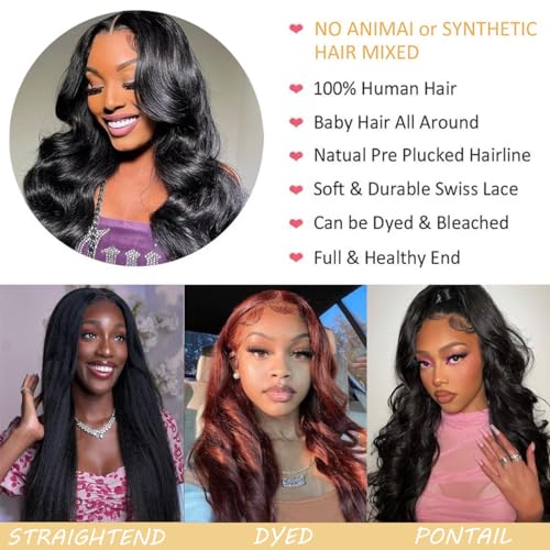 Body Wave Lace Front Wigs Human Hair Wide Lace 180 Density Human Hair Wigs 13x4 Human Hair Lace Front Wigs Pre Plucked 20 Inches Natural Color - Image 4