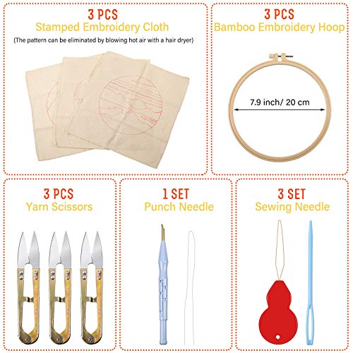 Chuangdi 3 Sets Punch Needle Kits for Adults Beginner Embroidery Starter Kit Punch Needle Tool with Fabric Hoops Yarns Sewing(Red) by Chuangdi - Image 2