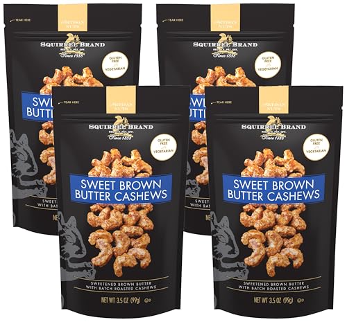 Image of Squirrel Brand Sweet Brown Butter Cashews,3.5 Ounces Resealable Bag,Gluten Free,Vegetarian,(Pack of 4)