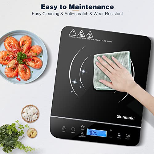 Sunmaki Portable Induction Cooktop,1800W Induction Cooker With Lcd Sensor Touch, Induction Cooktop Burner Child Safety Lock & 4H Timer, 9 Power 10 Temperature Setting For Cooking #TOP3