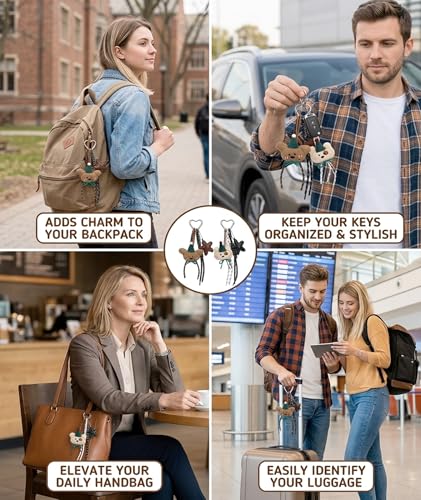 Image of embroidery 2Pcs Bag Charms for Handbags, Bag charms, Two Piece Keychain Set, Cute Accessories for Bag Decoration, White and Brown Color Combination, Sentimental Gift for Teenage Girls and Young Women