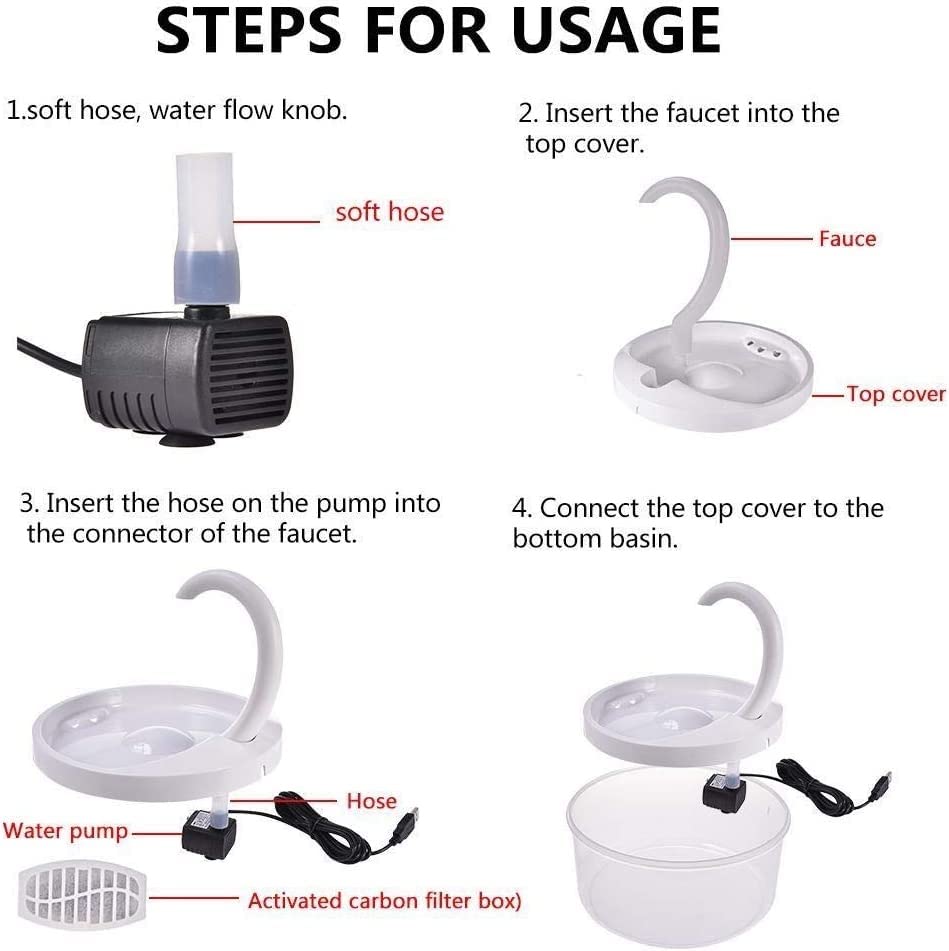 Fuente automática para agua de mascotas con luz LED miniatura 3