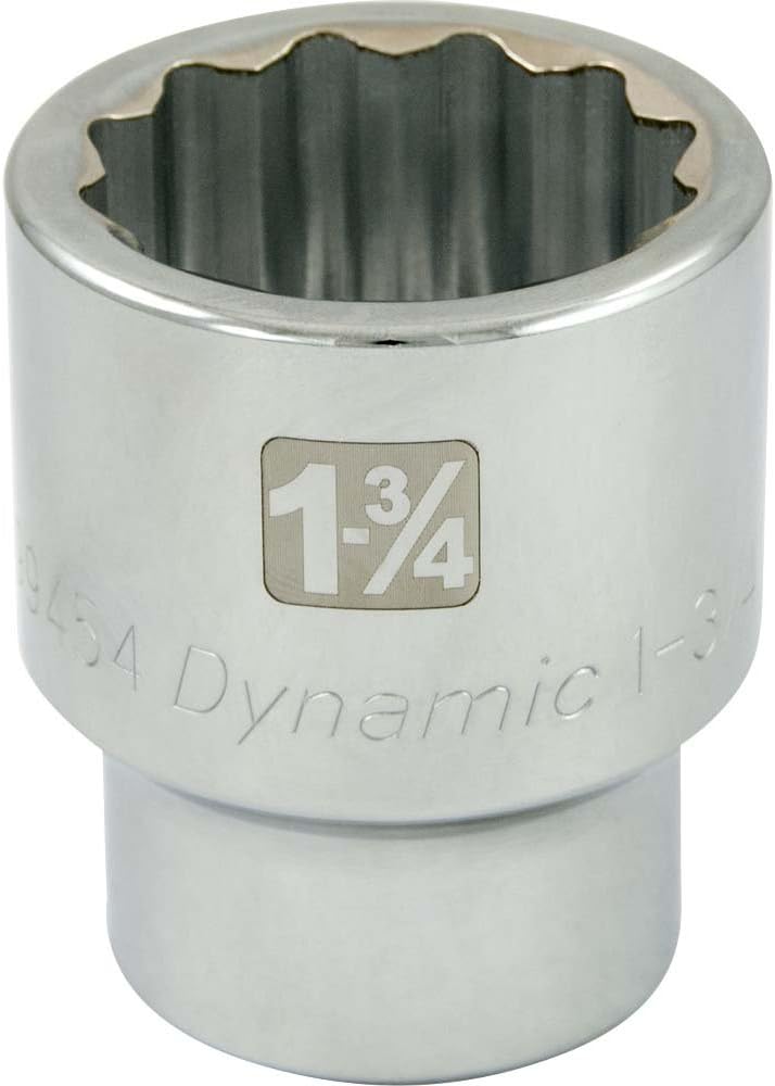 Dynamic Tools D099454 1" Drive 12 Point SAE Socket with 1-3/4" Standard Length, Chrome Finish