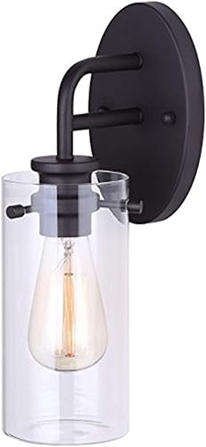 Canarm Albany lámpara colgante de 1 luz con varilla, vidrio transparente y acabado en bronce ennegrecido, Bronce, 60.00watts