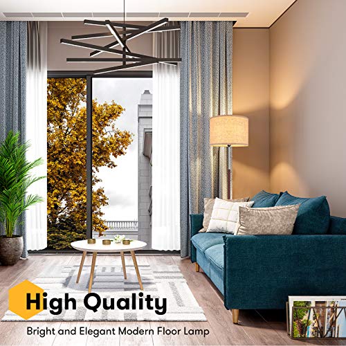 Modern Floor Lamp For Bedroom - Stand Up Reading Lamps For Living Room, Contemporary Office Lighting With Beige Drum Fabric Shade, Farmhouse Pole Lamp, Corner Tall Standing Lamp Kids-Pull Chain #TOP1