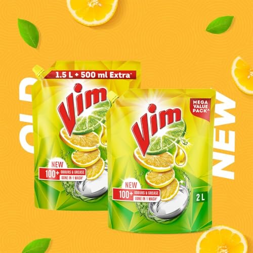 Image of Vim Fresh Lemon Fragrance Dishwash Liquid Gel 2L Refill Pack|| Leaves No Residue|| Grease Cleaner For Utensils - Liquid Kitchen Soap Super Saver Offer