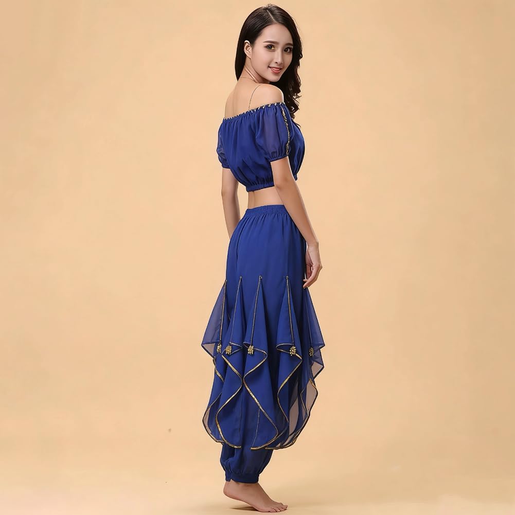 Belly Dance Pants Chiffon Indian Dance Spinning Pants Leg Binding Sequins Performance Clothes Practice Performance Dance