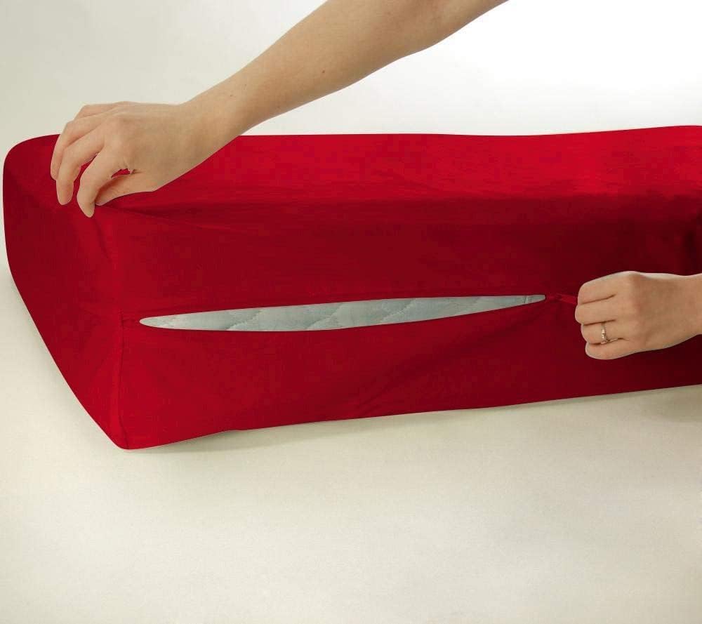 Zipper Fitted Sheet 1 Piece - 22 Inch Deep Pocket - 400 TC - 100% Egyptian Cotton Extra Long Staple Sheets - Elegant Comfort & Wrinkle Free Breatheable Sheets - Burgundy Solid, Twin Size.