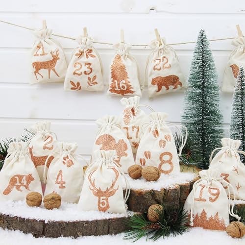 Papierdrachen Adventskalender 2026 - Stoffsäckchen Glitzende Waldtiermotive – Ansicht 6