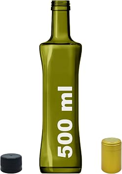 500 ml Ye il Geolive Kilitli Kapakl  Ve Kap onlu 500 Cc Kavisli Cam  i e 12 Adet