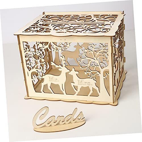 Imikeya Box Wooden Card Box Diy Deer Wedding Box Wood Gift Card Box Holder Handmade Wedding Wood Box Handmade Wedding Box Lovers Blush Manual Bamboo Wedding Box Deer Wedding Box #TOP2