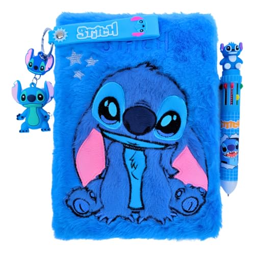 Kit Caderno Pelúcia Stith Caneta 10 Cores E Chaveiro Papelaria Fofo