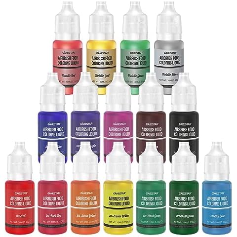 Cakestar Food Coloring Liquid for Airbrush, 16 Colors Airbrush Food Coloring for Cake, Cookies Decorating (.35 fl.oz/bottle) Cover