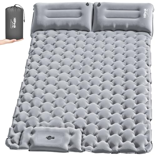HiiPeak Double Sleeping Pad for Camping - Suede Top Camping Mattress with Pillow, Built-in Foot Pump, Compact Inflatable 2-Person Portable Mat for Backpacking, Hiking, Car Traveling, Beach,