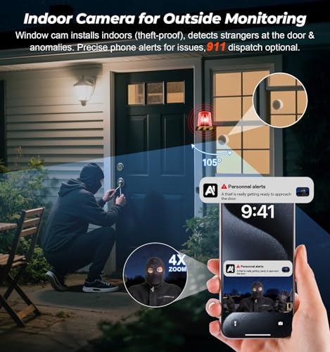 Image of 2K No-Drill Window Security Cameras, 4Packs Magnetic Cameras for Home Security, 5G&2.4G WiFi Indoor Angled Window Cam Stick on Glass, Full Color Night Vision, 24 /7 AI Human Detection for RV, Apartment