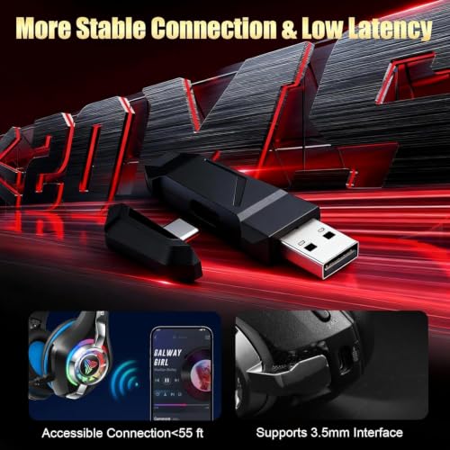 Image of Ordtop 2.4GHz Wireless Gaming Headset for PS5 /PS4 /Switch, 45H RGB Lights