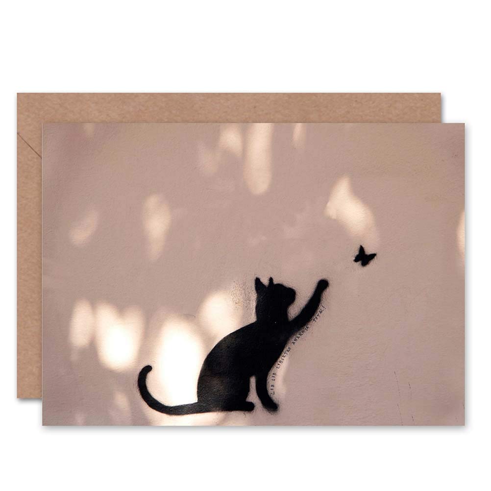 Wee Blue Coo Blue Wee Coo Cat Butterfly Silhouette Graffiti Birthday Sealed Greeting Card Plus Envelope Blank Inside